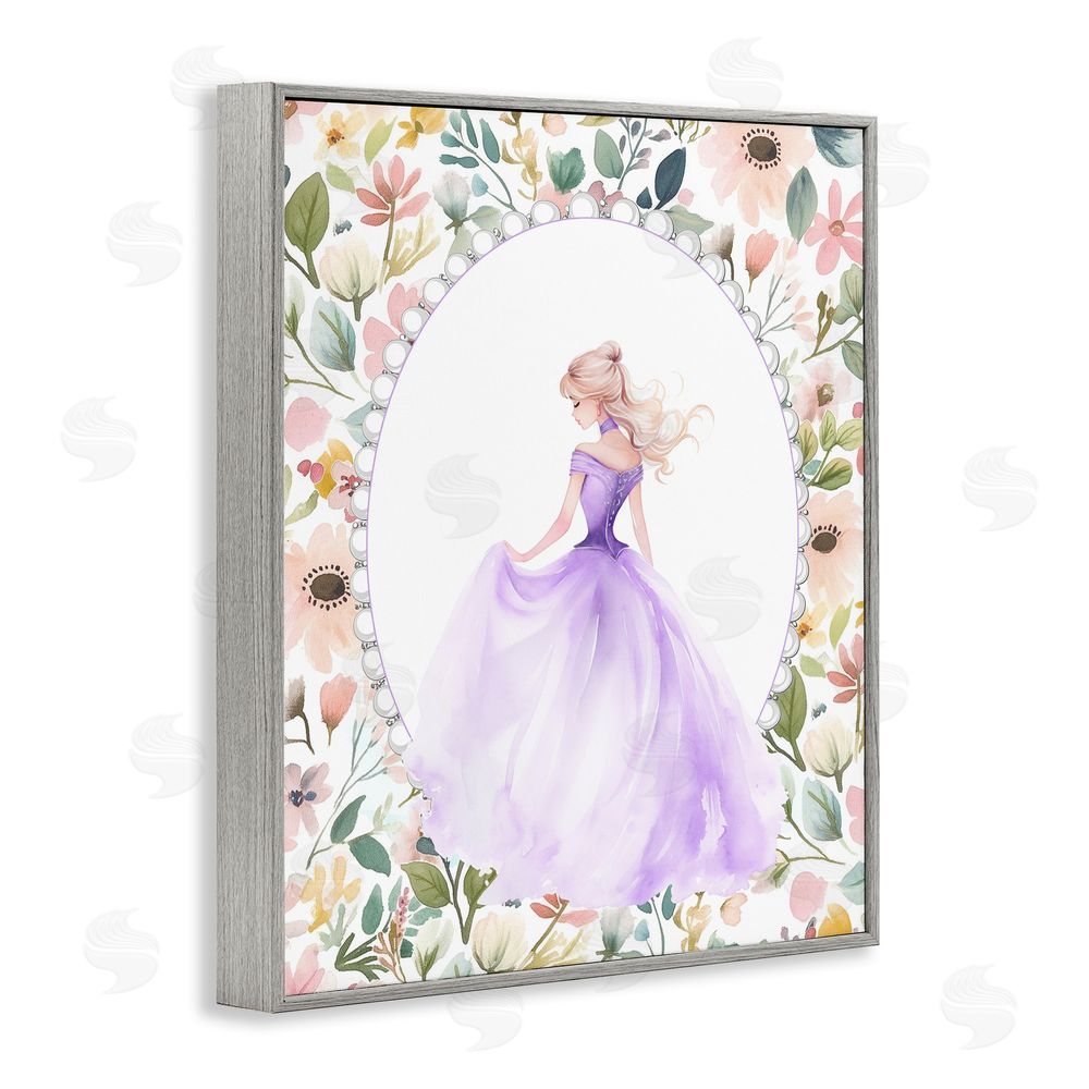 Christine Simpson Art Purple Princess with Pearl Border Gray Framed Giclee Wall Art Print