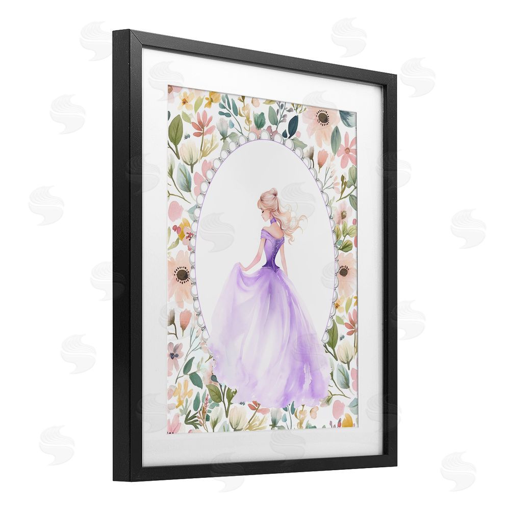 Christine Simpson Art Purple Princess with Pearl Border Black Framed Print Under Glass with White Mat Wall Art