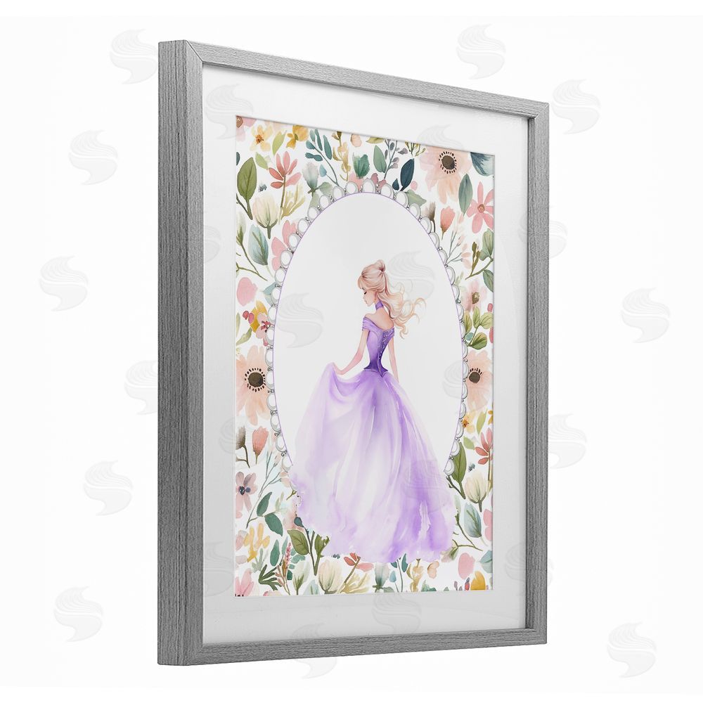 Christine Simpson Art Purple Princess with Pearl Border Gray Framed Print Under Glass with White Mat Wall Art