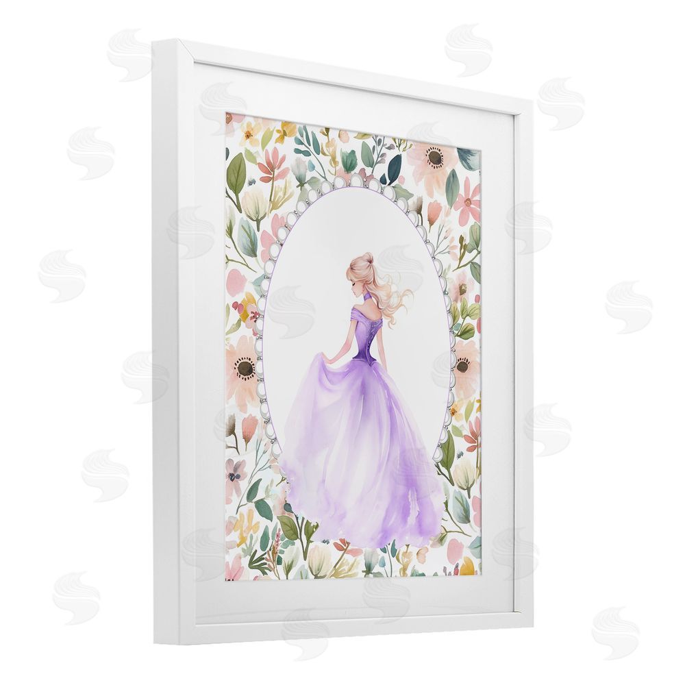 Christine Simpson Art Purple Princess with Pearl Border White Framed Print Under Glass with Mat Wall Art