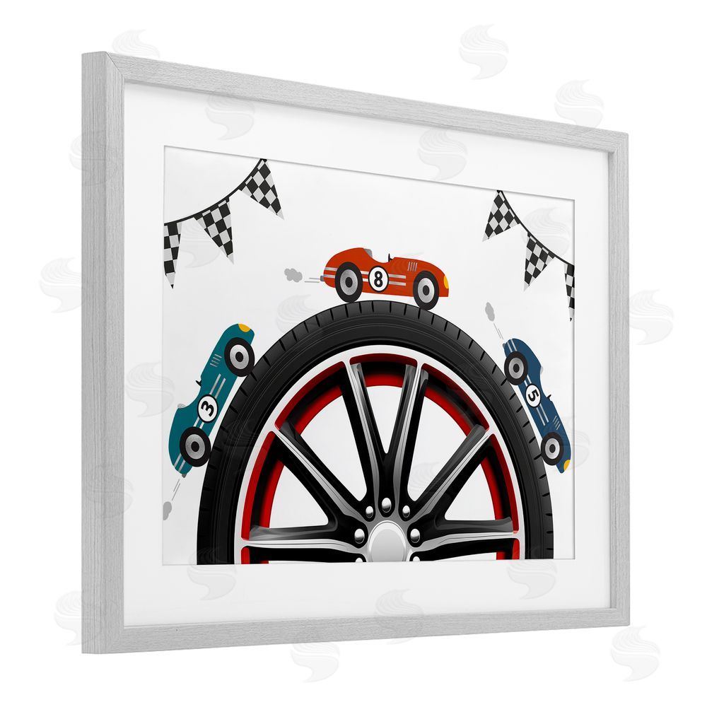Christine Simpson Art Racing Around Wheel Gray Framed Print Under Glass with White Mat Wall Art
