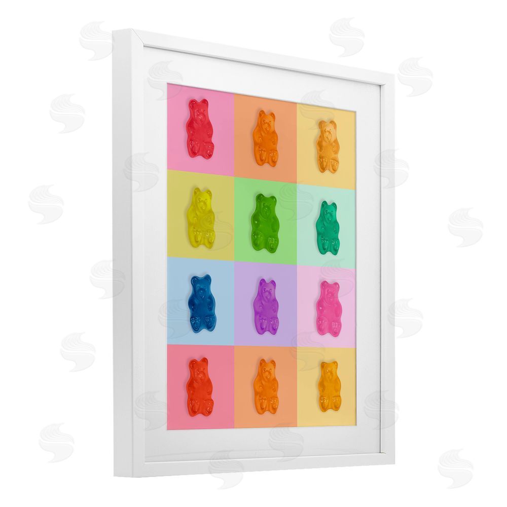 LISH Creative Candy Bears Rainbow White Framed Print Under Glass with Mat Wall Art