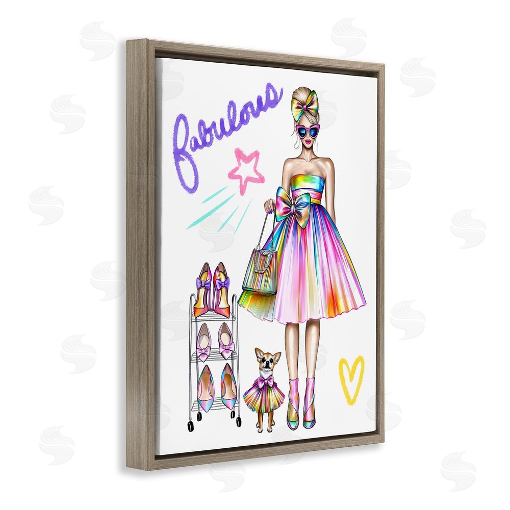 Jess Stempel Fabulous Girl & Dog Brown Floating Frame Canvas Wall Art Print