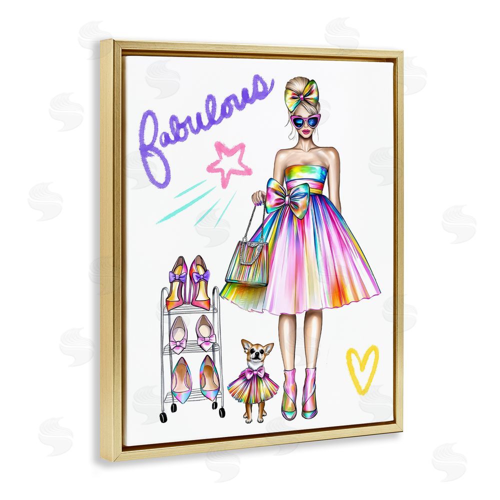 Jess Stempel Fabulous Girl & Dog Gold Floating Frame Canvas Wall Art Print