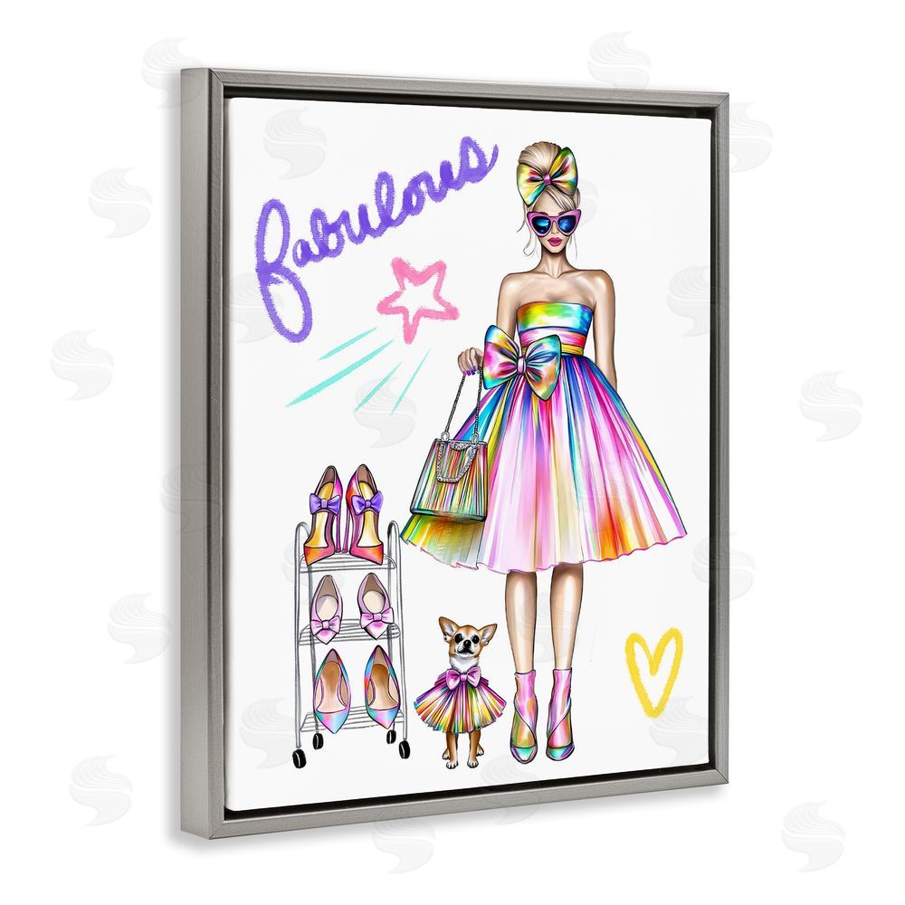 Jess Stempel Fabulous Girl & Dog Gray Floating Frame Canvas Wall Art Print
