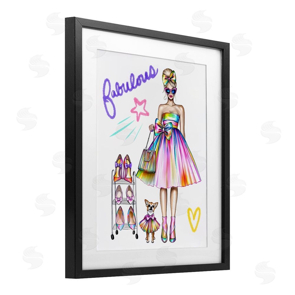 Jess Stempel Fabulous Girl & Dog Black Framed Print Under Glass with White Mat Wall Art
