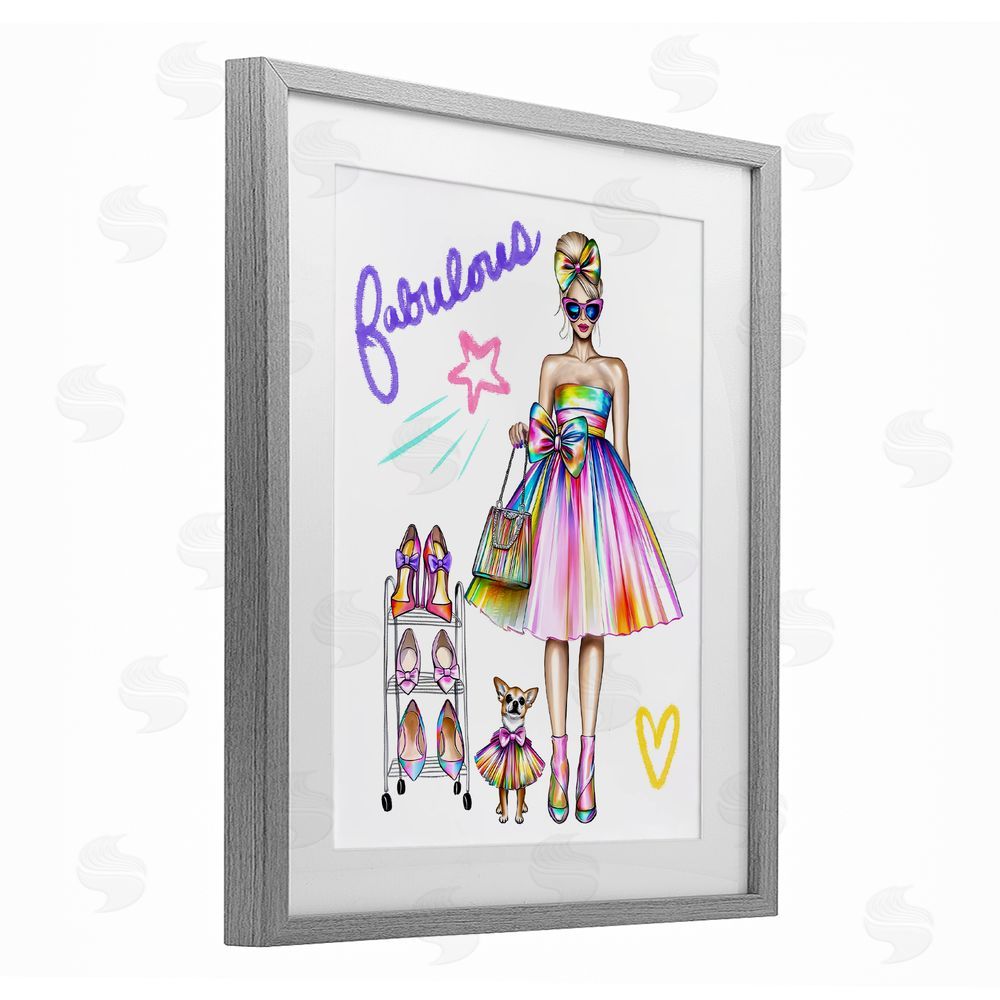 Jess Stempel Fabulous Girl & Dog Gray Framed Print Under Glass with White Mat Wall Art