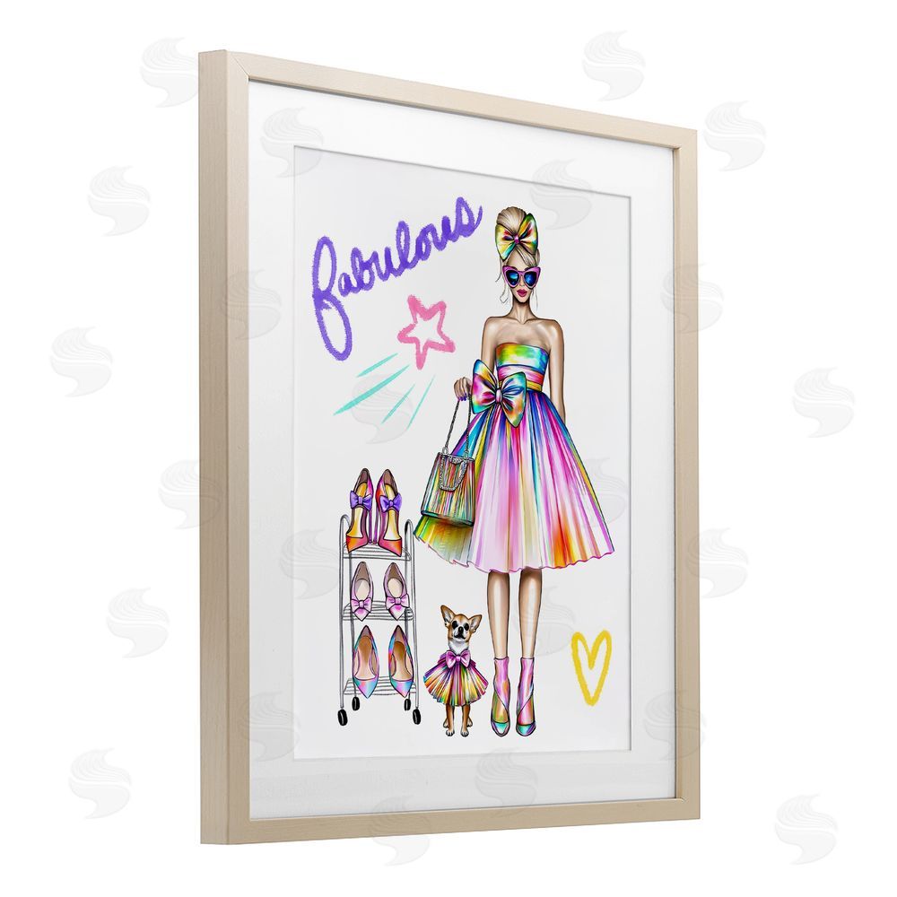 Jess Stempel Fabulous Girl & Dog Birch Framed Print Under Glass with White Mat Wall Art