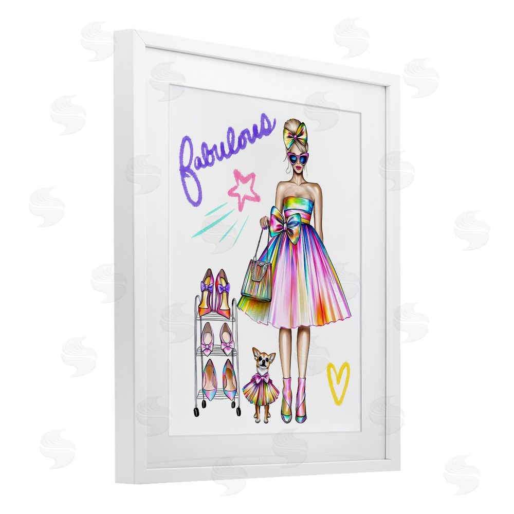 Jess Stempel Fabulous Girl & Dog White Framed Print Under Glass with Mat Wall Art