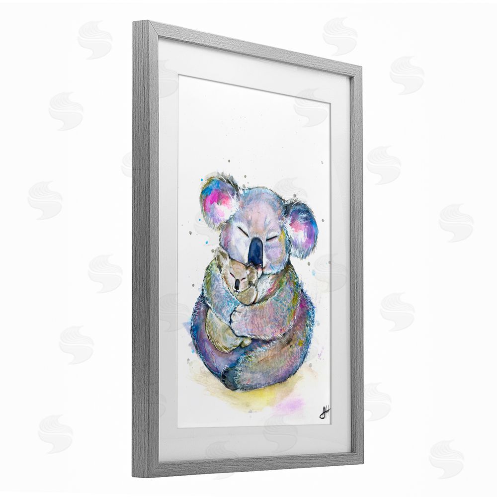 Marc Allante Cuddly Koalas Wildlife Gray Framed Print Under Glass with White Mat Wall Art