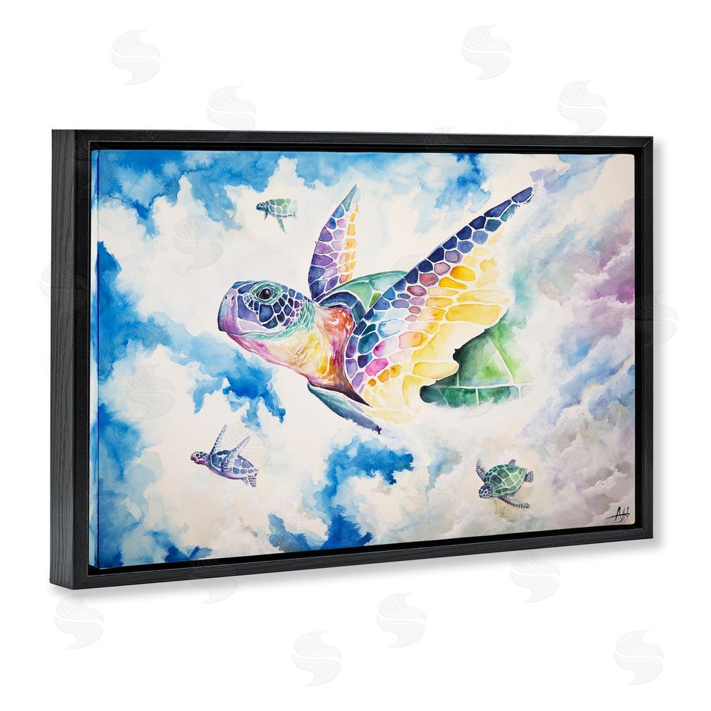 Marc Allante Skyward Sea Turtles Black Floating Frame Canvas Wall Art Print