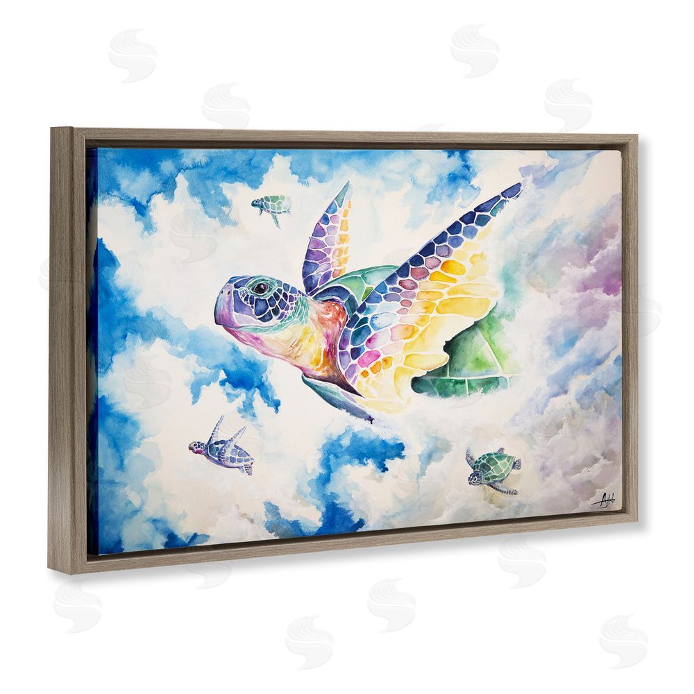 Marc Allante Skyward Sea Turtles Brown Floating Frame Canvas Wall Art Print