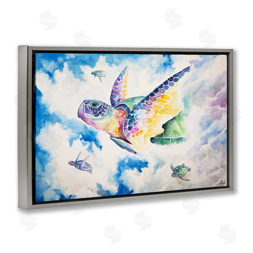 Marc Allante Skyward Sea Turtles Gray Floating Frame Canvas Wall Art Print