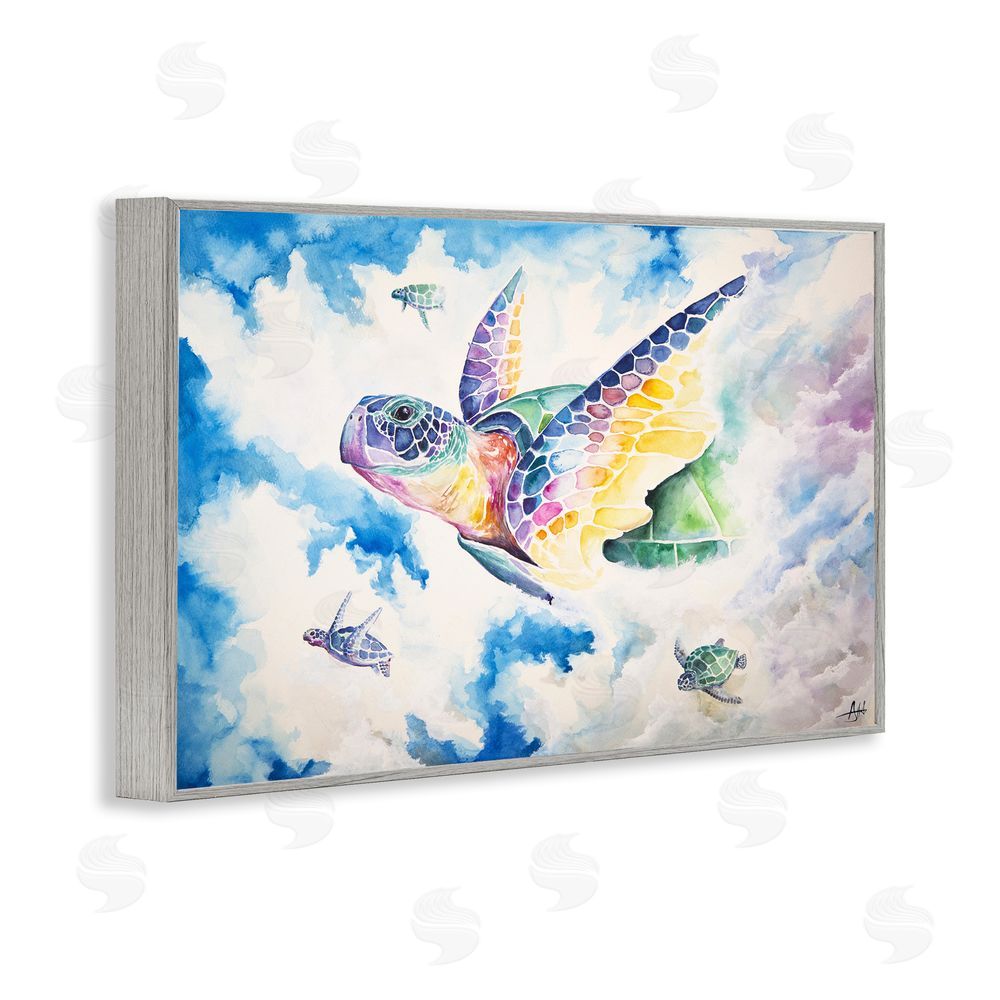 Marc Allante Skyward Sea Turtles Gray Framed Giclee Wall Art Print