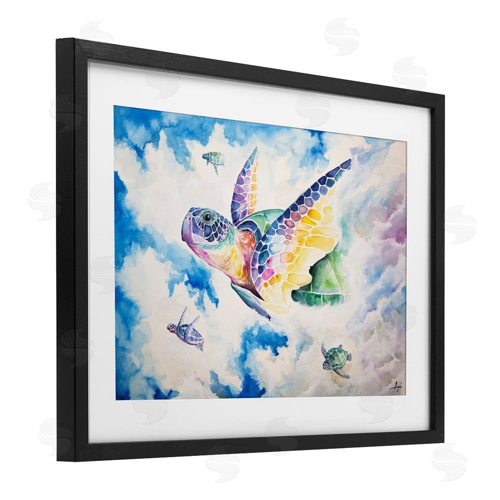 Marc Allante Skyward Sea Turtles Black Framed Print Under Glass with White Mat Wall Art