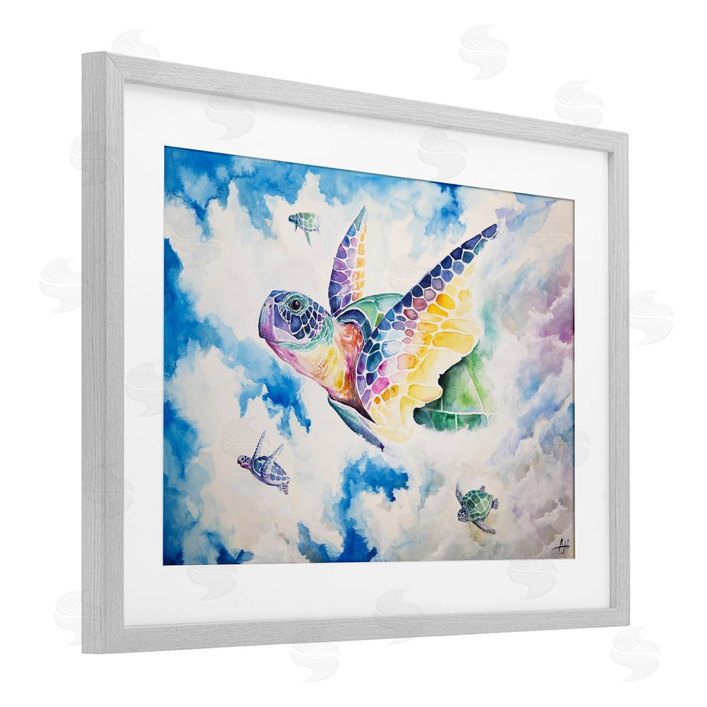 Marc Allante Skyward Sea Turtles Gray Framed Print Under Glass with White Mat Wall Art