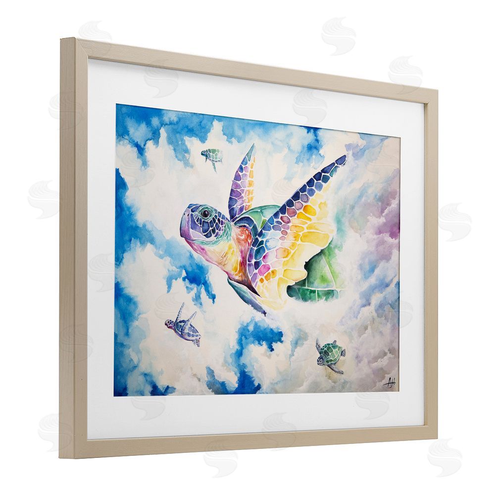 Marc Allante Skyward Sea Turtles Birch Framed Print Under Glass with White Mat Wall Art
