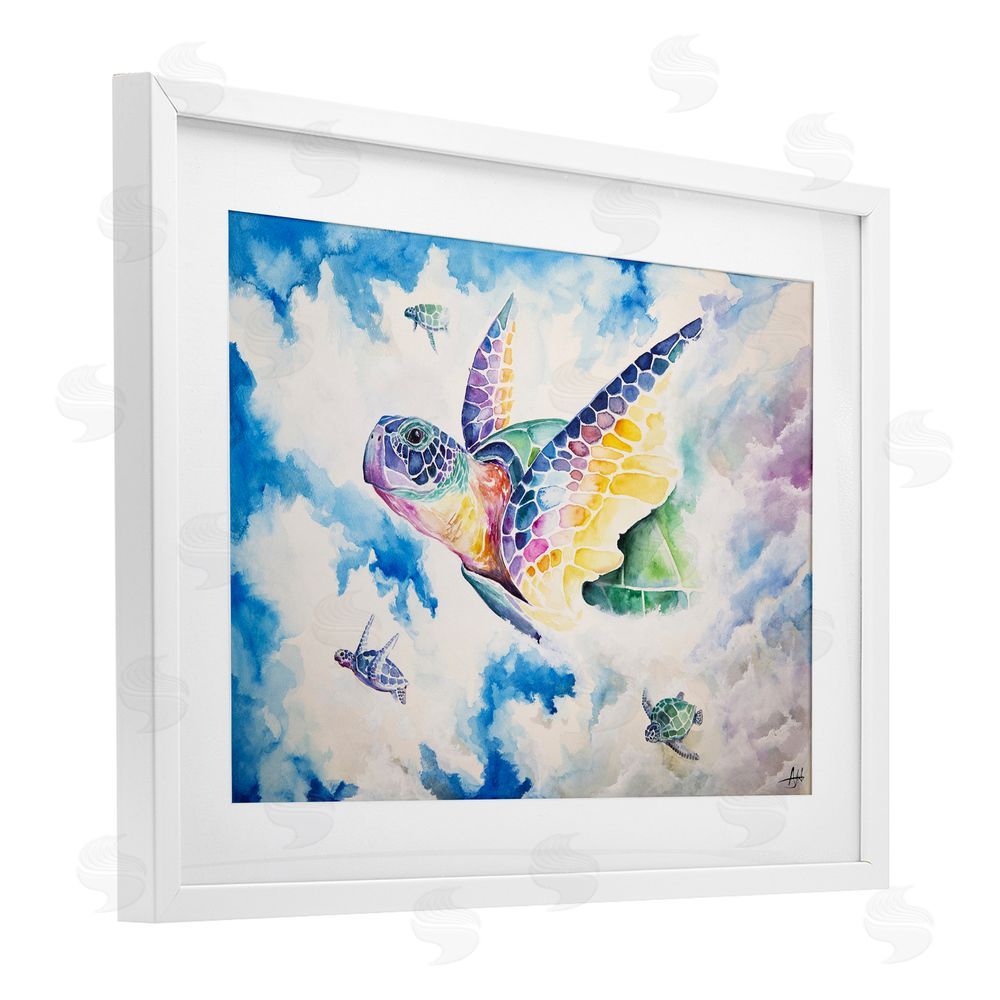 Marc Allante Skyward Sea Turtles White Framed Print Under Glass with Mat Wall Art