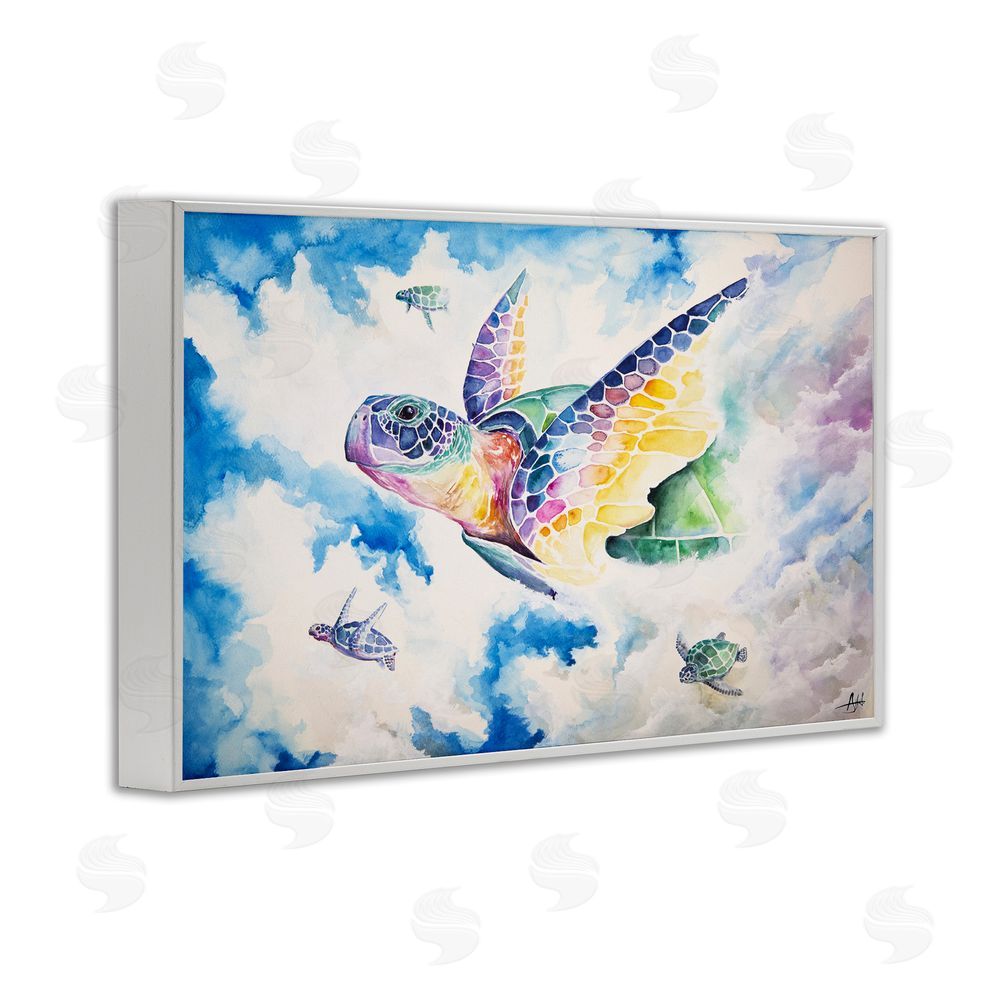 Marc Allante Skyward Sea Turtles White Framed Giclee Wall Art Print