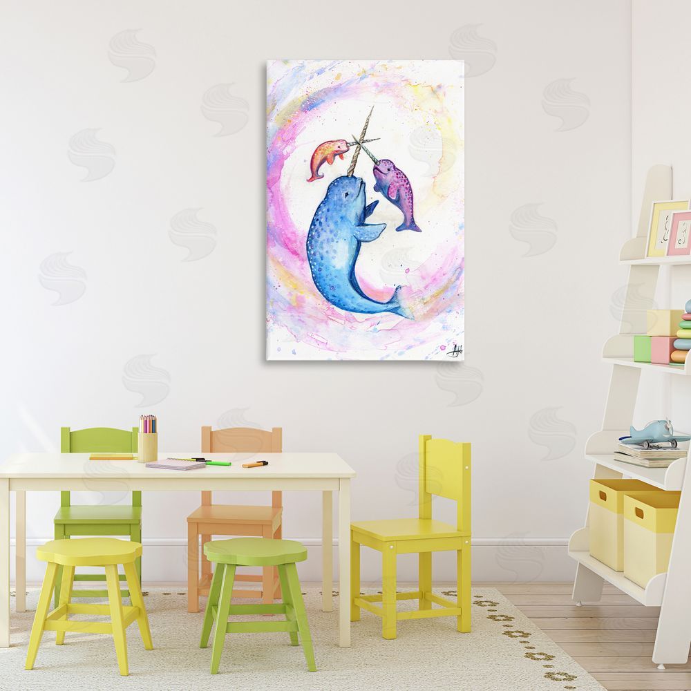 Marc Allante Three Narwhals in Pastels Canvas Art on Wall