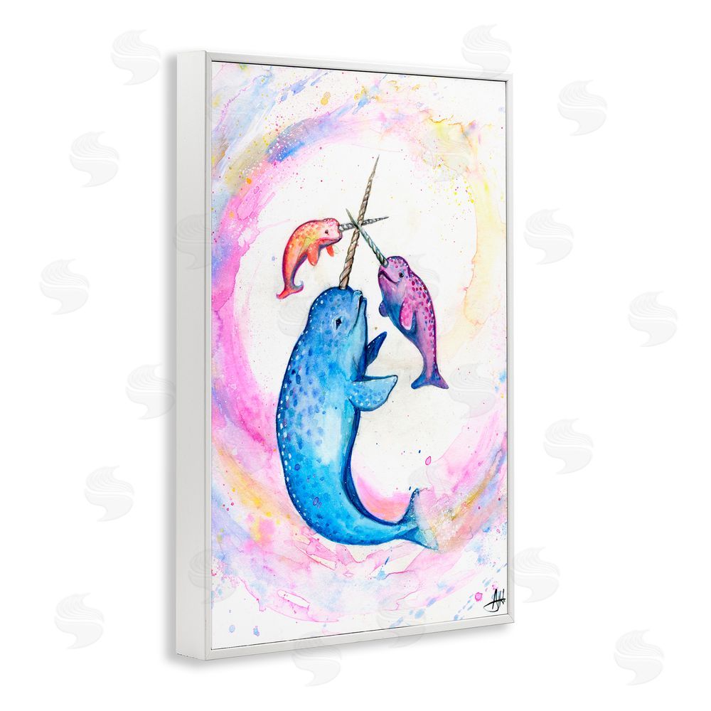 Marc Allante Three Narwhals in Pastels White Framed Giclee Wall Art Print