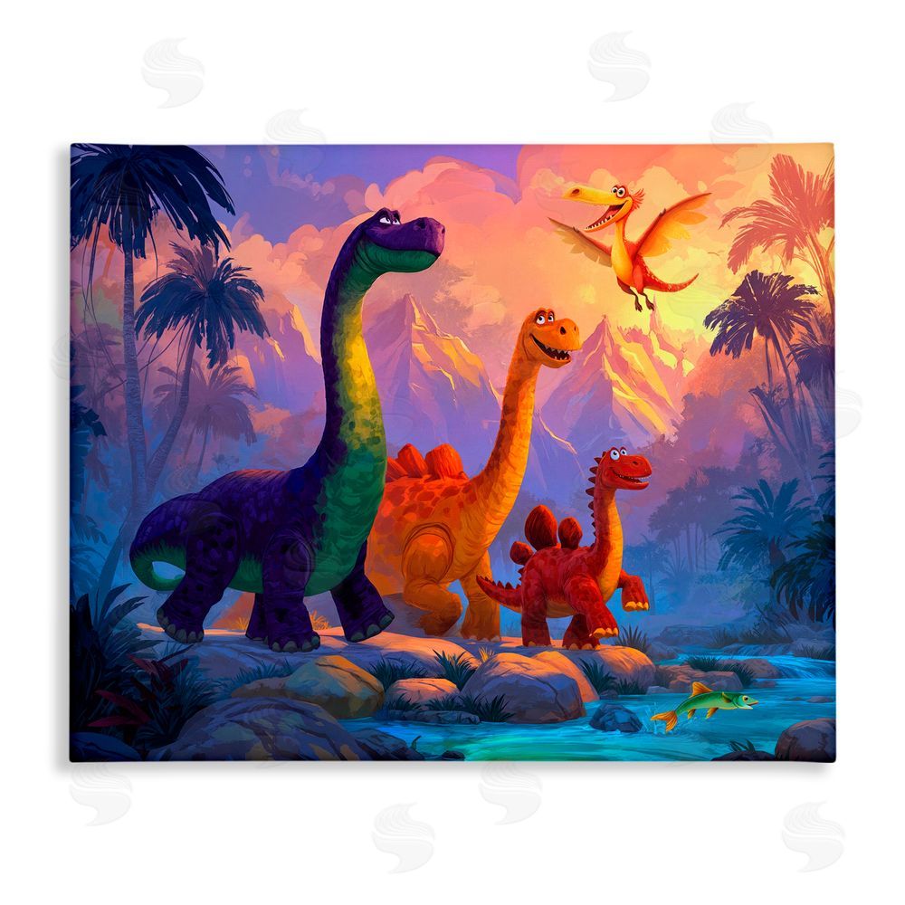 Wumples Dinosaur Friends In The Jungle Canvas Wall Art Print