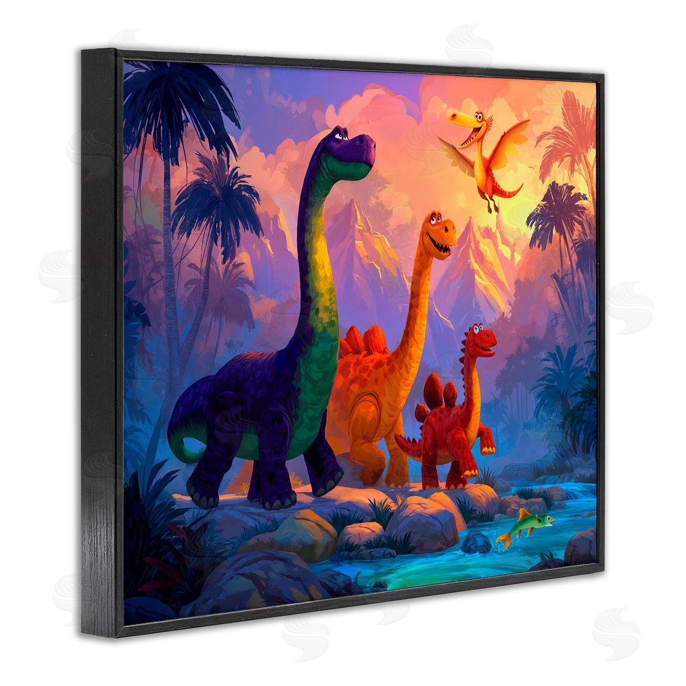 Wumples Dinosaur Friends In The Jungle Black Framed Giclee Wall Art Print