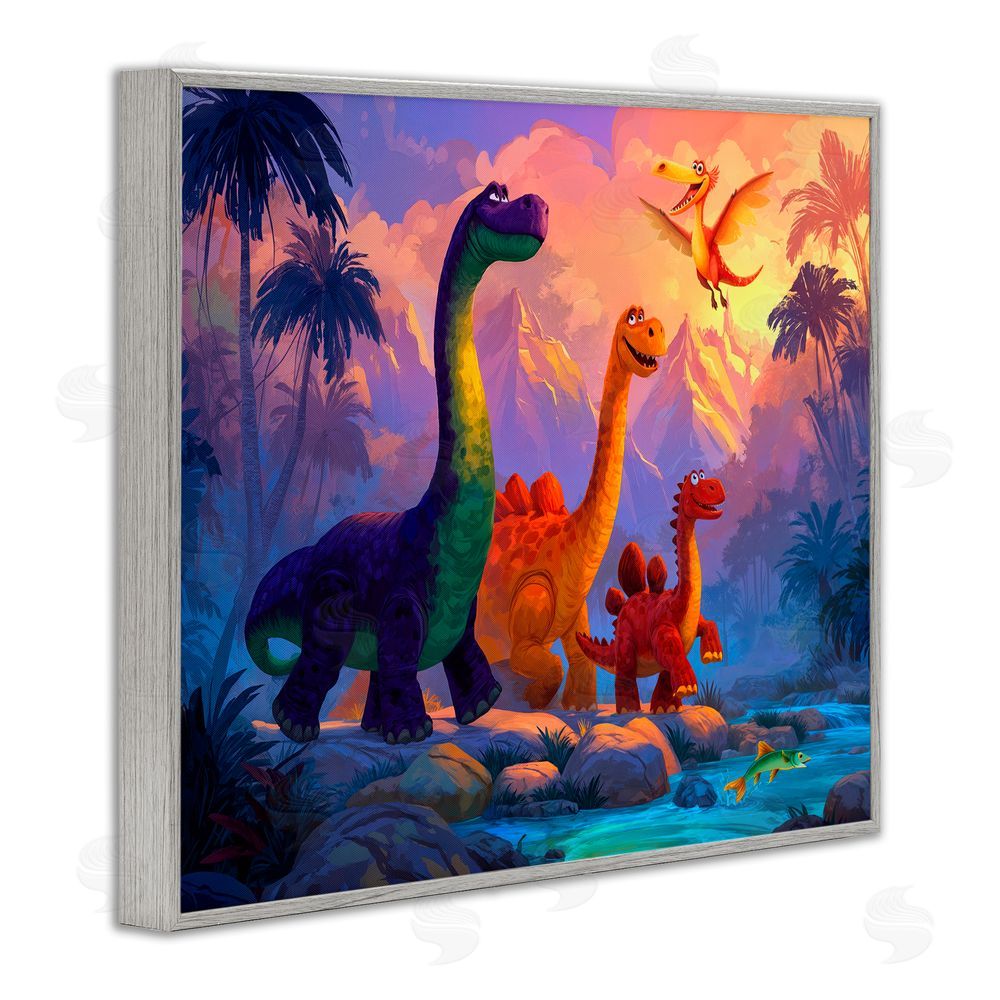 Wumples Dinosaur Friends In The Jungle Gray Framed Giclee Wall Art Print
