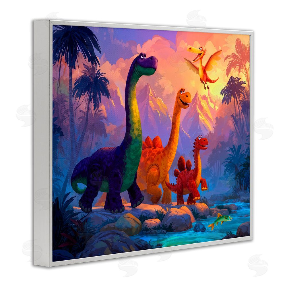 Wumples Dinosaur Friends In The Jungle White Framed Giclee Wall Art Print