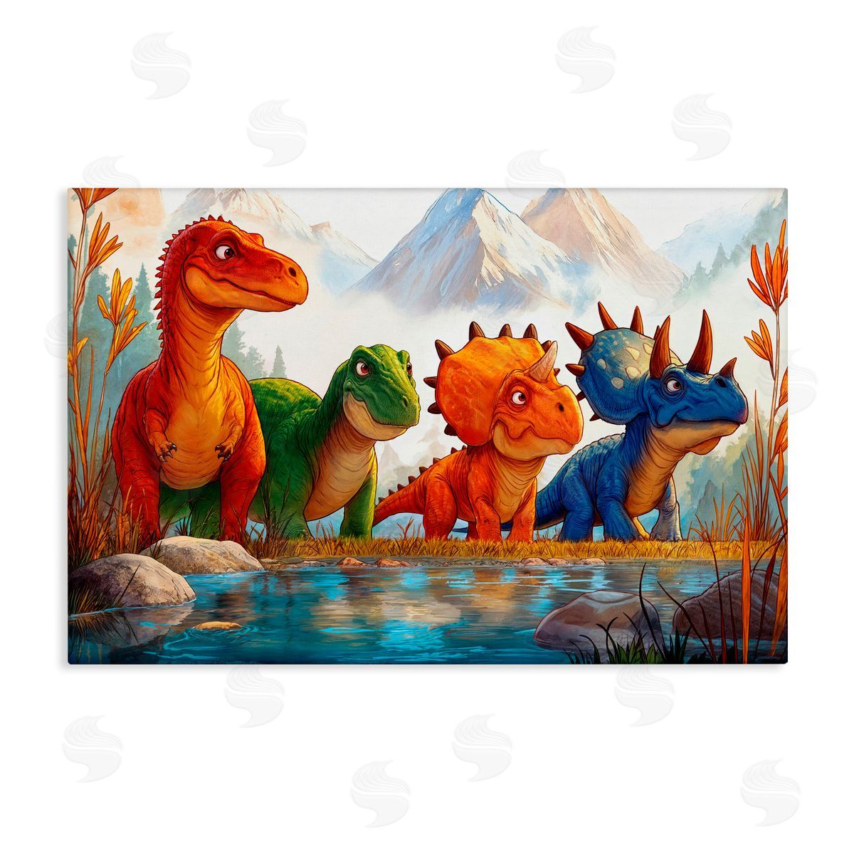Wumples Four Dinos By The Pond Canvas Wall Art Print