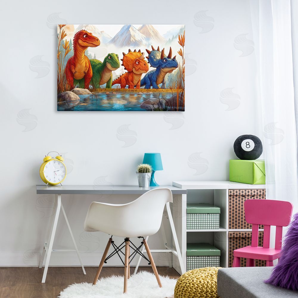 Wumples Four Dinos By The Pond Canvas Art on Wall