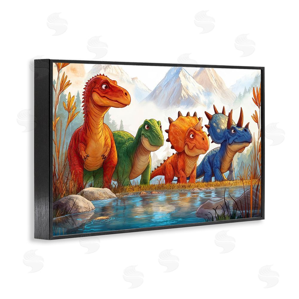 Wumples Four Dinos By The Pond Black Framed Giclee Wall Art Print