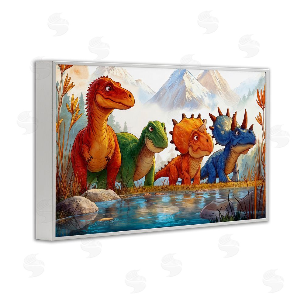 Wumples Four Dinos By The Pond White Framed Giclee Wall Art Print
