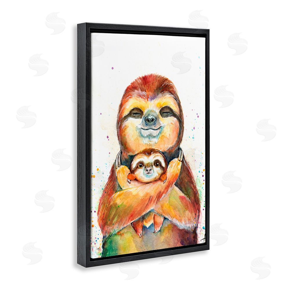 Marc Allante Exotic Xenarthra Sloths Black Floating Frame Canvas Wall Art Print