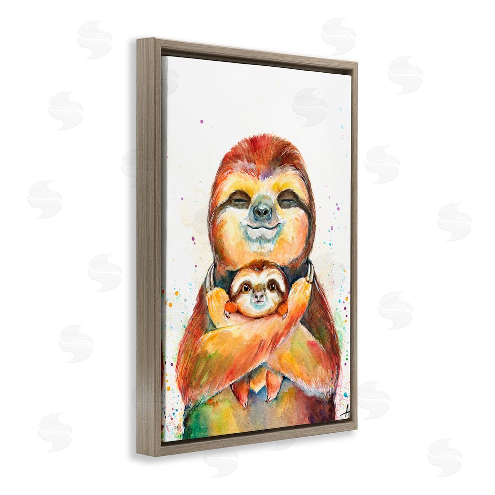 Marc Allante Exotic Xenarthra Sloths Brown Floating Frame Canvas Wall Art Print