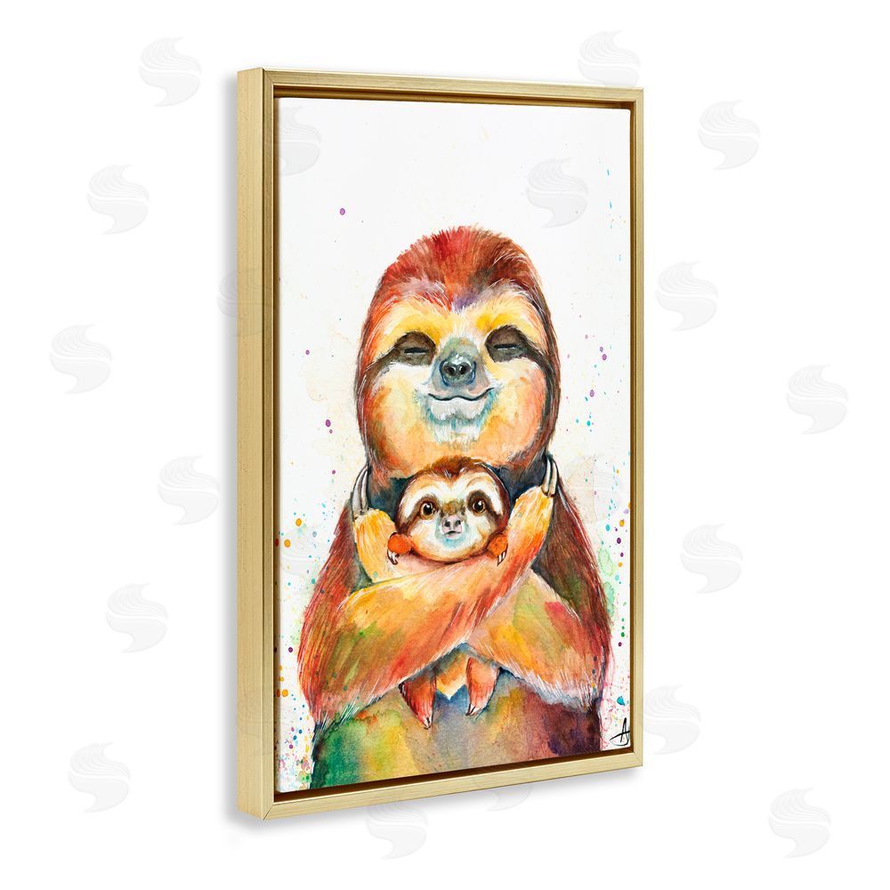 Marc Allante Exotic Xenarthra Sloths Gold Floating Frame Canvas Wall Art Print
