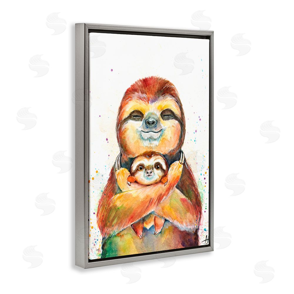 Marc Allante Exotic Xenarthra Sloths Gray Floating Frame Canvas Wall Art Print