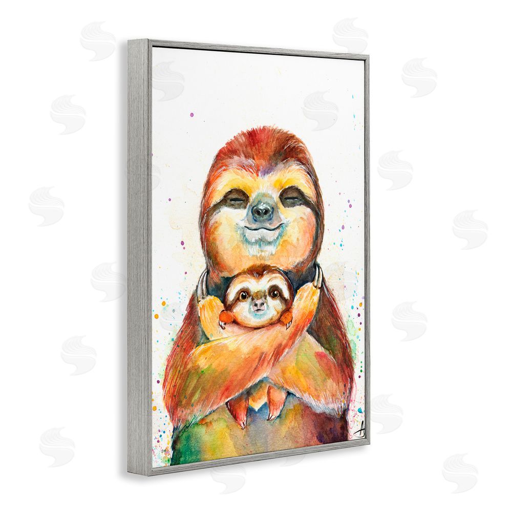Marc Allante Exotic Xenarthra Sloths Gray Framed Giclee Wall Art Print