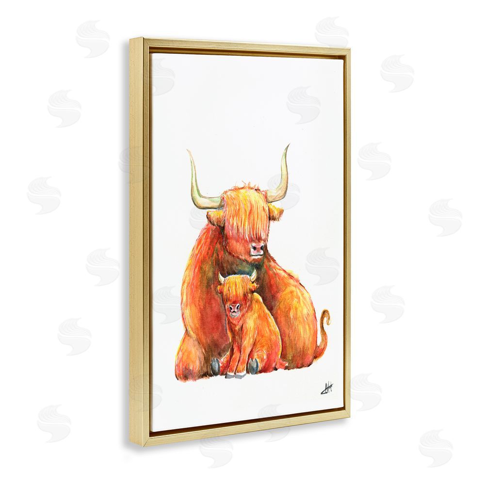 Marc Allante Yakety Yak Cattle Gold Floating Frame Canvas Wall Art Print