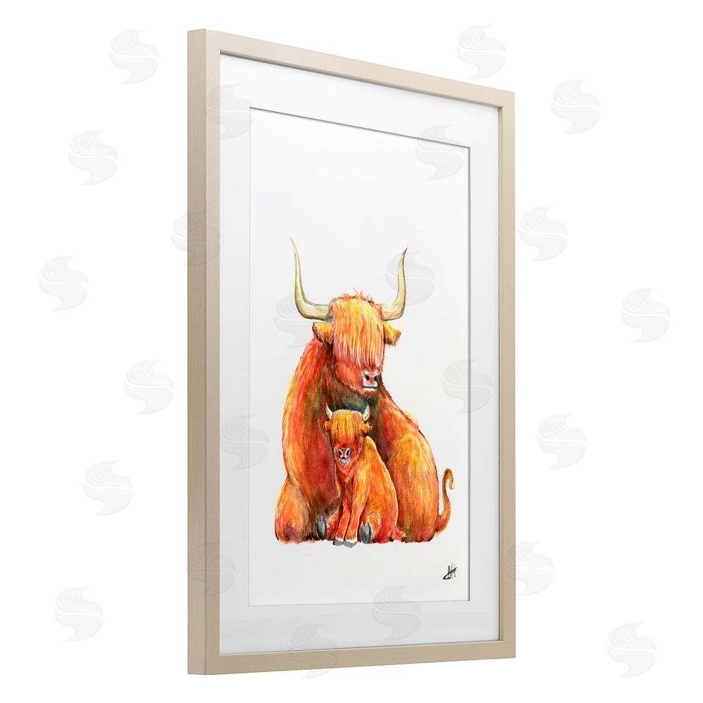 Marc Allante Yakety Yak Cattle Birch Framed Print Under Glass with White Mat Wall Art