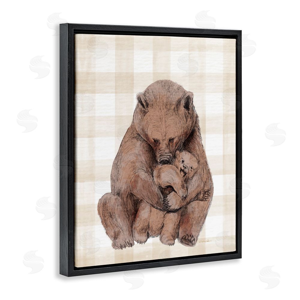 Daphne Polselli Tender Bear Hug Gingham Black Floating Frame Canvas Wall Art Print