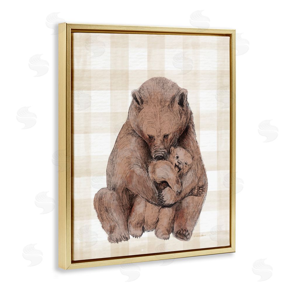 Daphne Polselli Tender Bear Hug Gingham Gold Floating Frame Canvas Wall Art Print