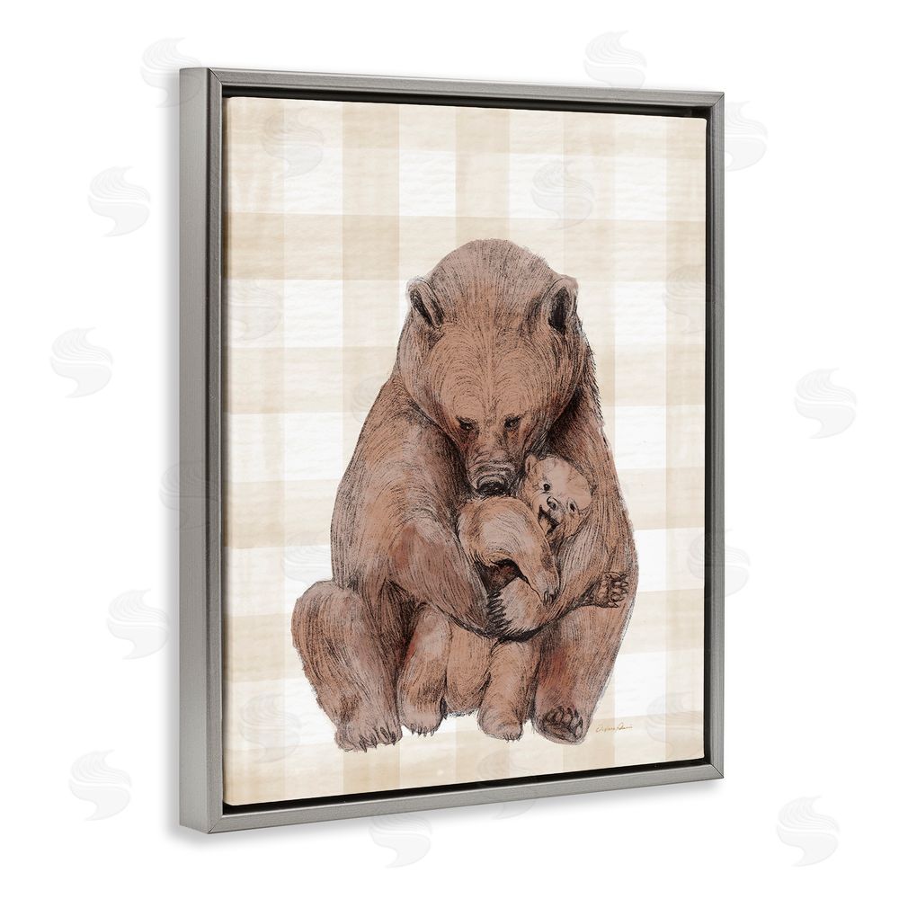 Daphne Polselli Tender Bear Hug Gingham Gray Floating Frame Canvas Wall Art Print