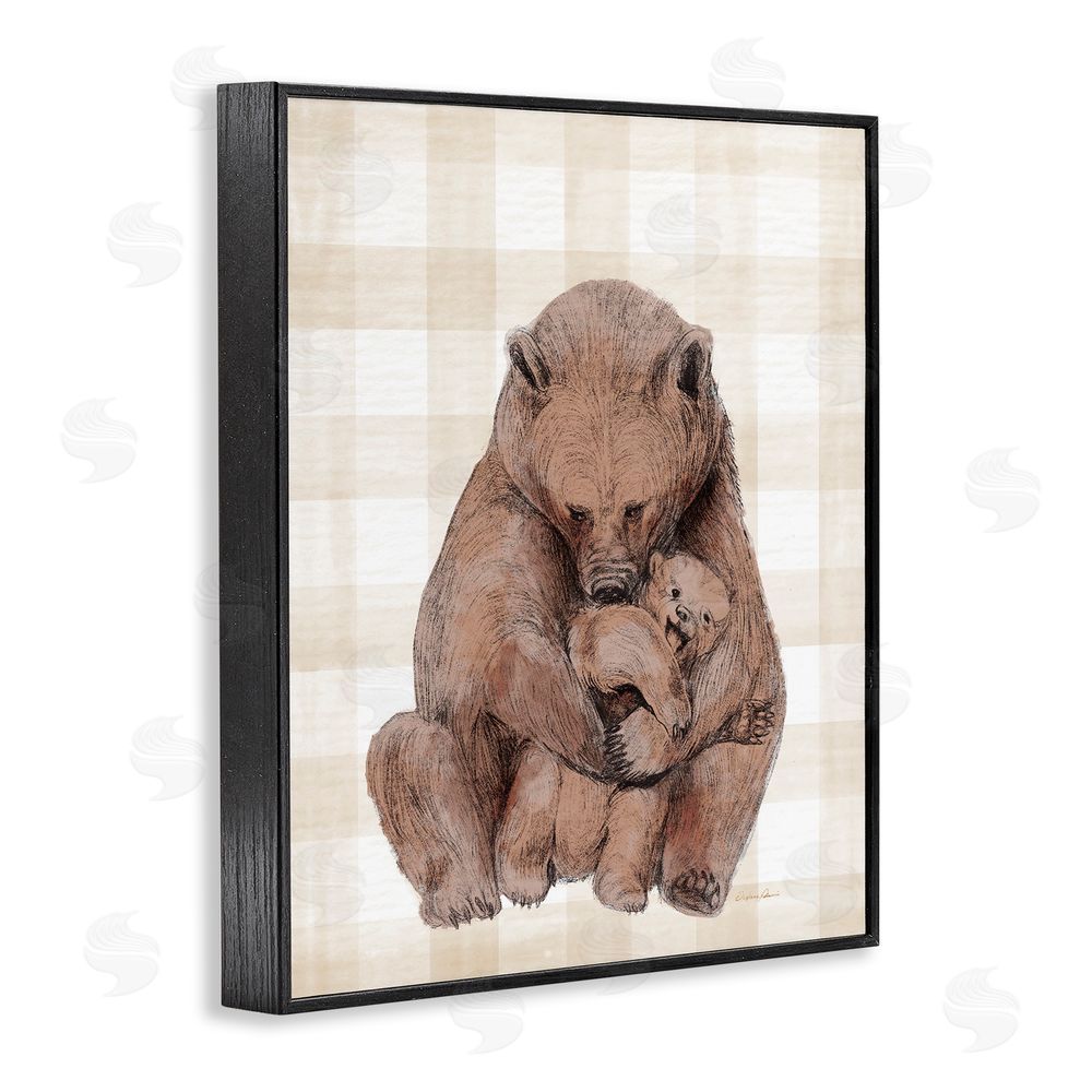 Daphne Polselli Tender Bear Hug Gingham Black Framed Giclee Wall Art Print