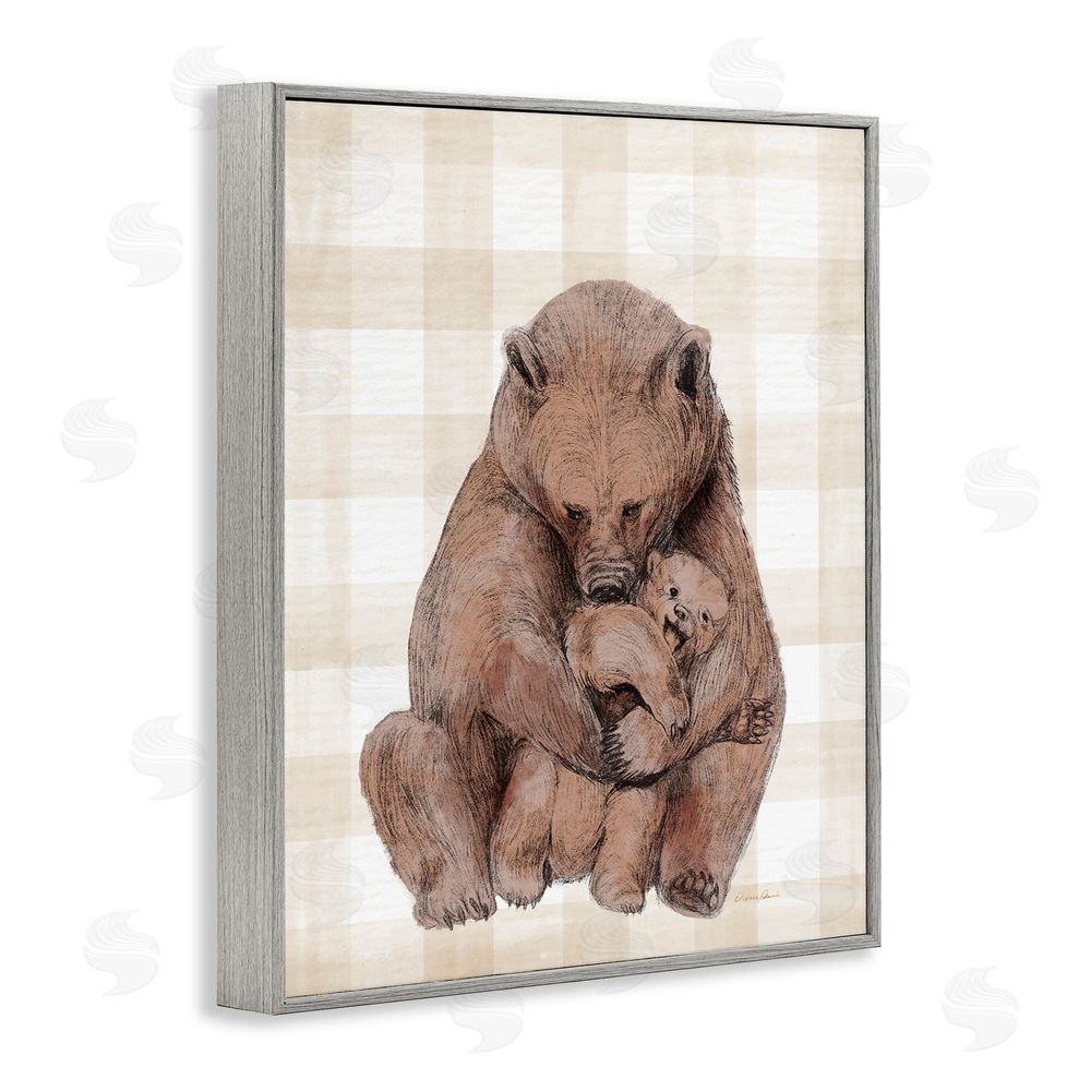 Daphne Polselli Tender Bear Hug Gingham Gray Framed Giclee Wall Art Print