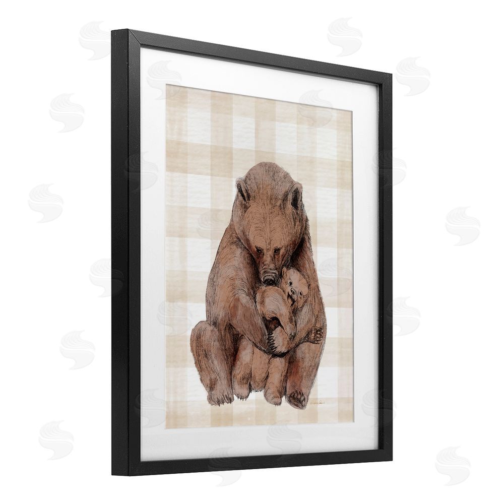 Daphne Polselli Tender Bear Hug Gingham Black Framed Print Under Glass with White Mat Wall Art