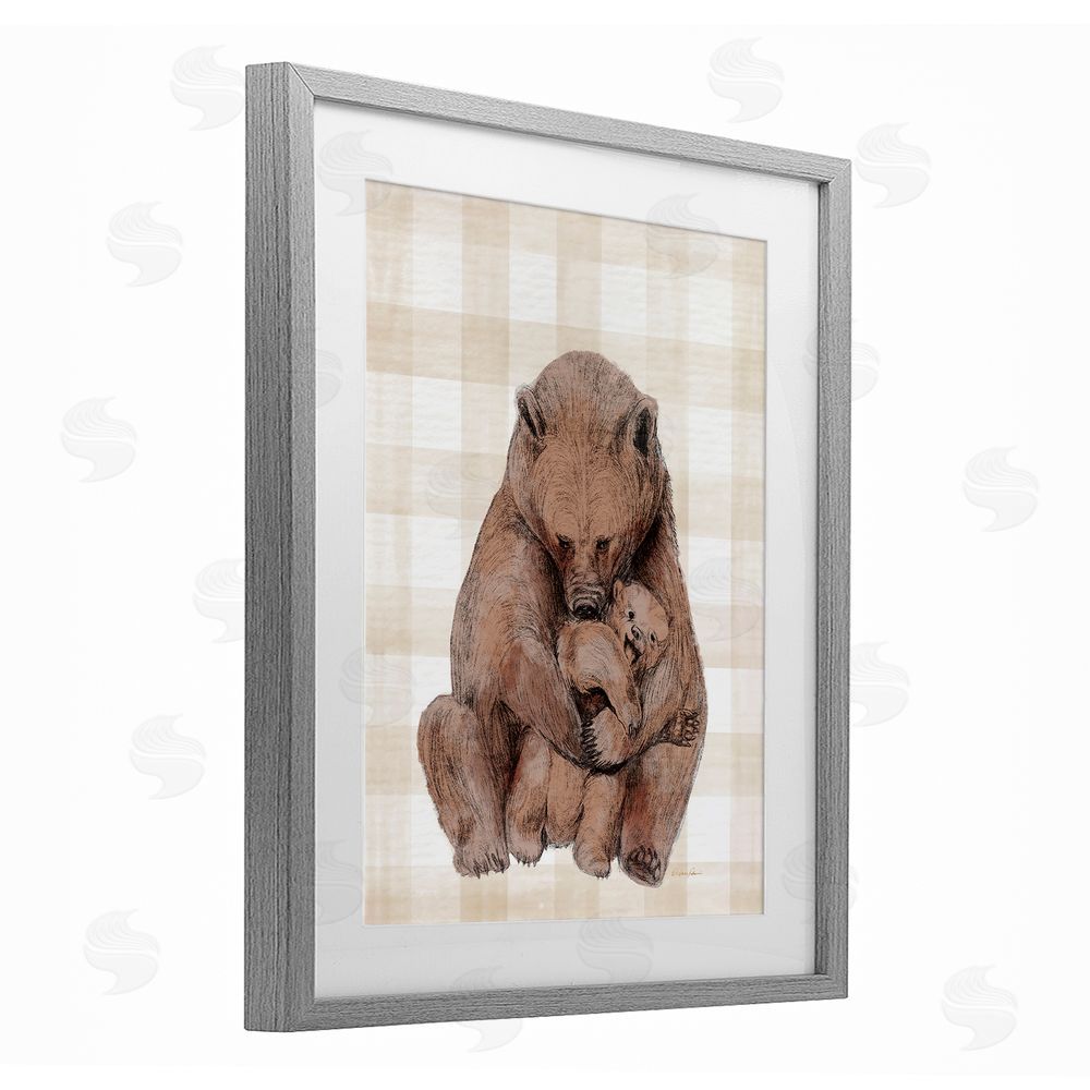 Daphne Polselli Tender Bear Hug Gingham Gray Framed Print Under Glass with White Mat Wall Art