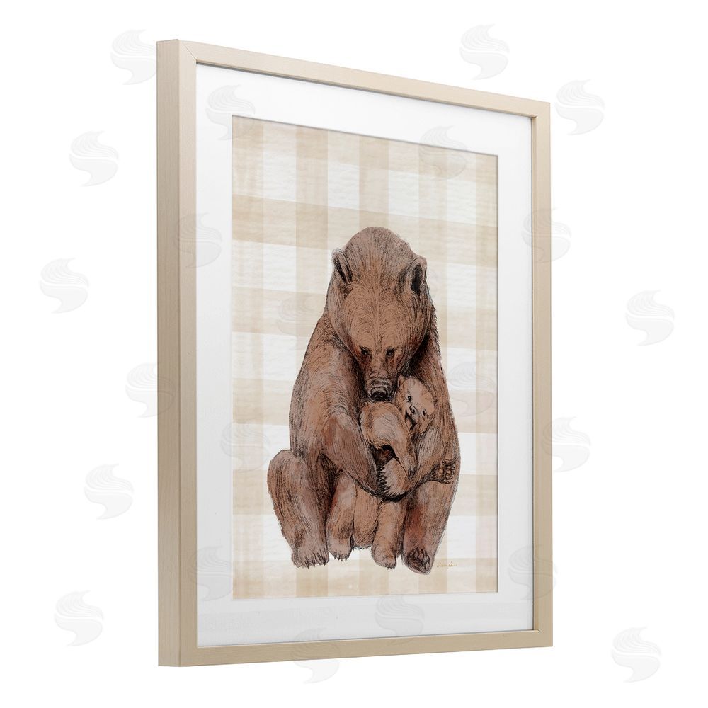 Daphne Polselli Tender Bear Hug Gingham Birch Framed Print Under Glass with White Mat Wall Art