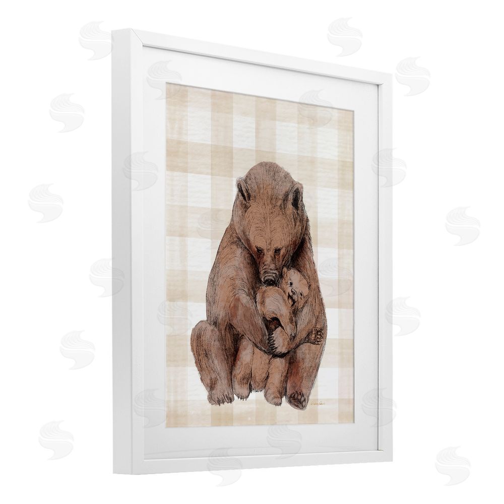 Daphne Polselli Tender Bear Hug Gingham White Framed Print Under Glass with Mat Wall Art