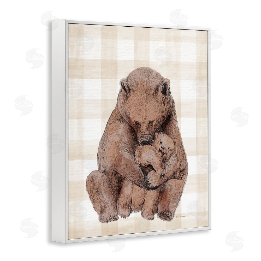 Daphne Polselli Tender Bear Hug Gingham White Framed Giclee Wall Art Print